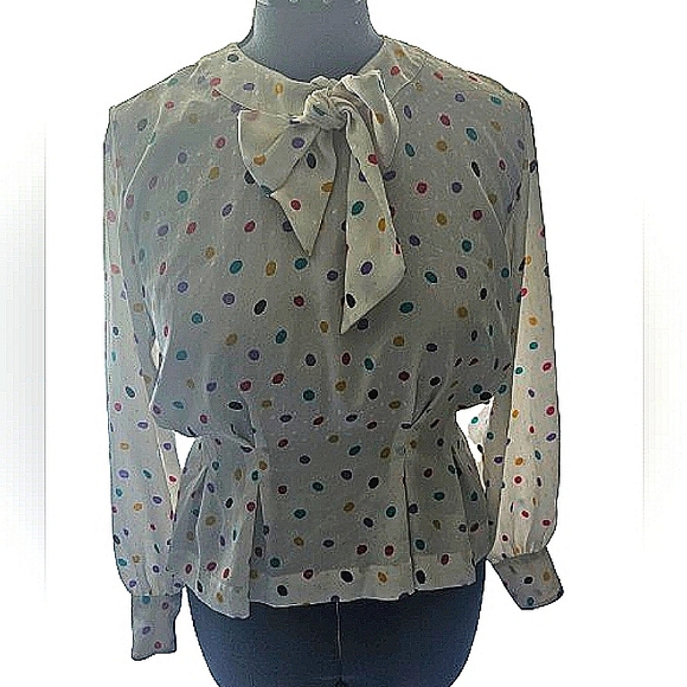 Vintage Josephine  Polkadot Blouse With Bow Collar size 6